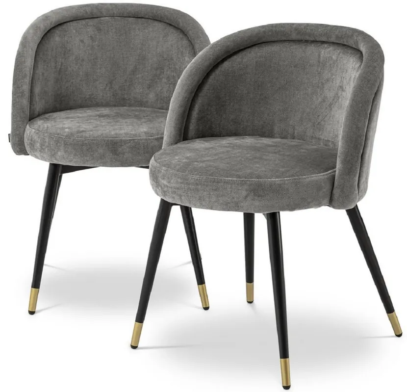 Casa Padrino set di sedia da pranzo di lusso grigio / nero / ottone 57,5 x 58 x A. 77 cm - Sedie nobili per sala da pranzo - Mobili per sala da pranzo di lusso Solange Der Vorrat Reicht