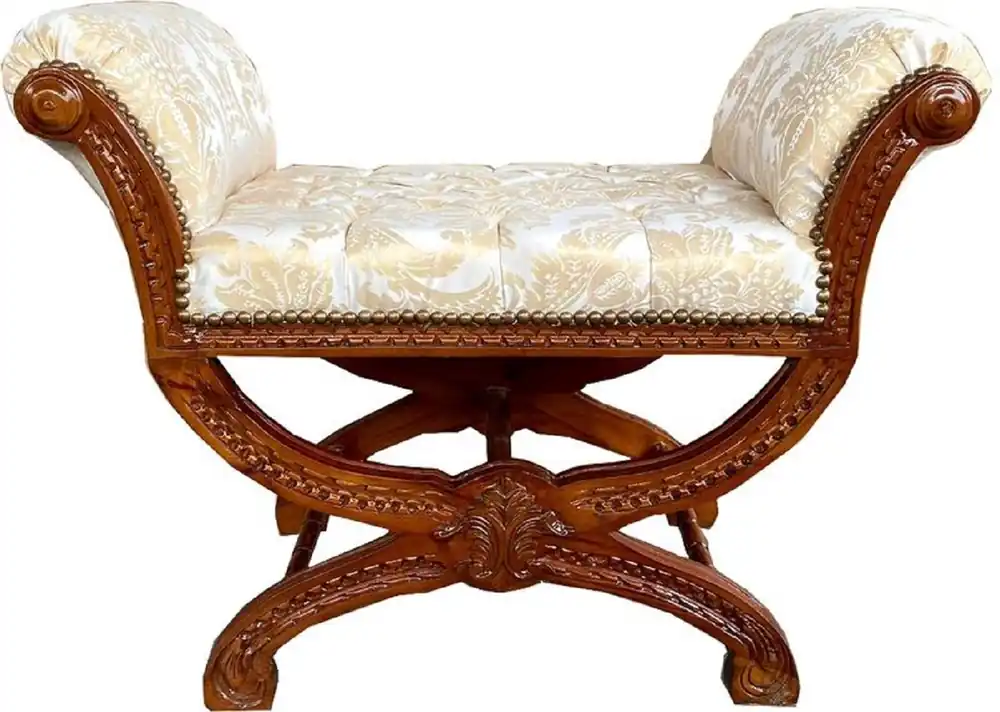 Casa Padrino sgabello barocco bianco / oro / marrone - Sgabello in stile antico fatto a mano con motivo elegante - Mobili Barocco Sonderaktion