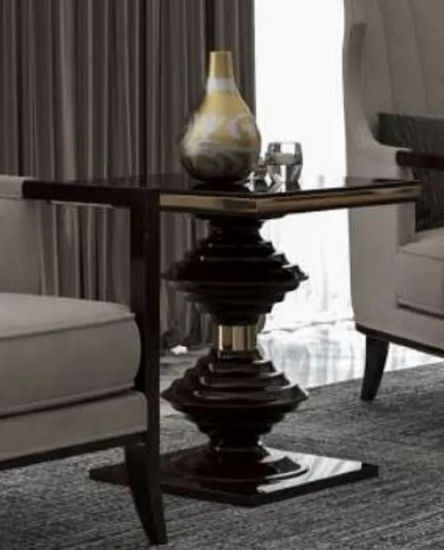 Top-Angebot Casa Padrino tavolino Art Déco di lusso marrone scuro lucido / oro - Nobile tavolo in legno massello - Mobili da Soggiorno Art Déco - Qualità di Lusso