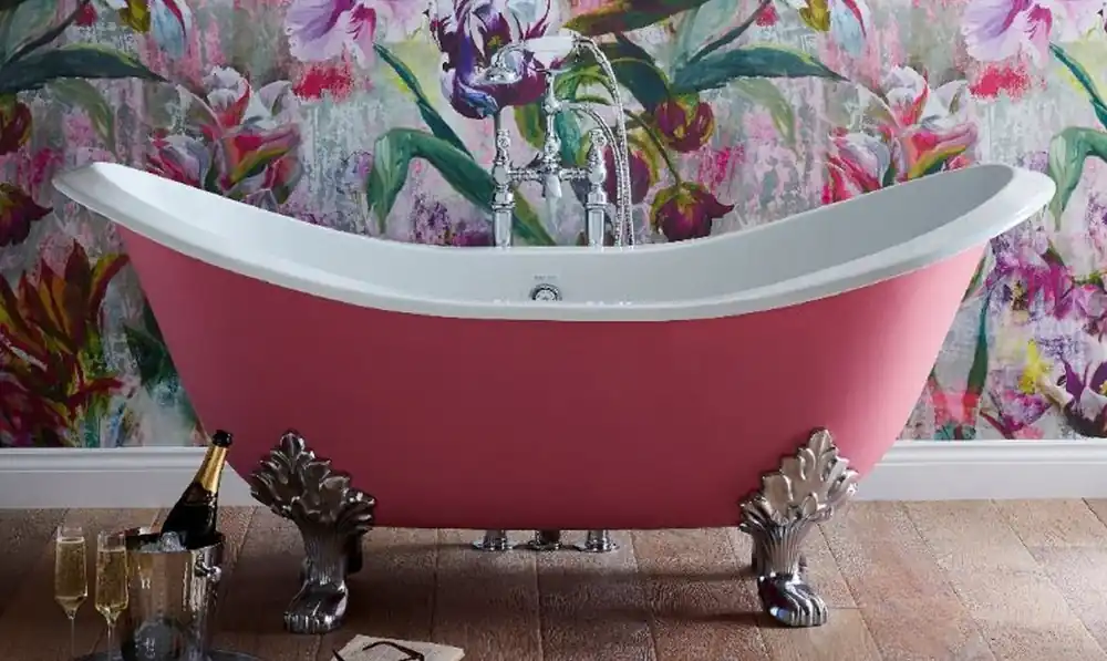 Neu Casa Padrino vasca da bagno Art Nouveau di lusso rosa / bianco / argento 180 x 77 x A. 79 cm - Vasca da bagno curva autoportante in ghisa - Mobili da Bagno Barocco e Art Nouveau