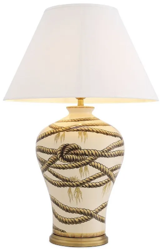Casa Padrino lampada da tavolo di lusso beige / ottone antico / bianco Ø 56 x A. 86 cm - Lampada da tavolo in porcellana dipinta a mano - Collezione di Lusso Ausverkauf