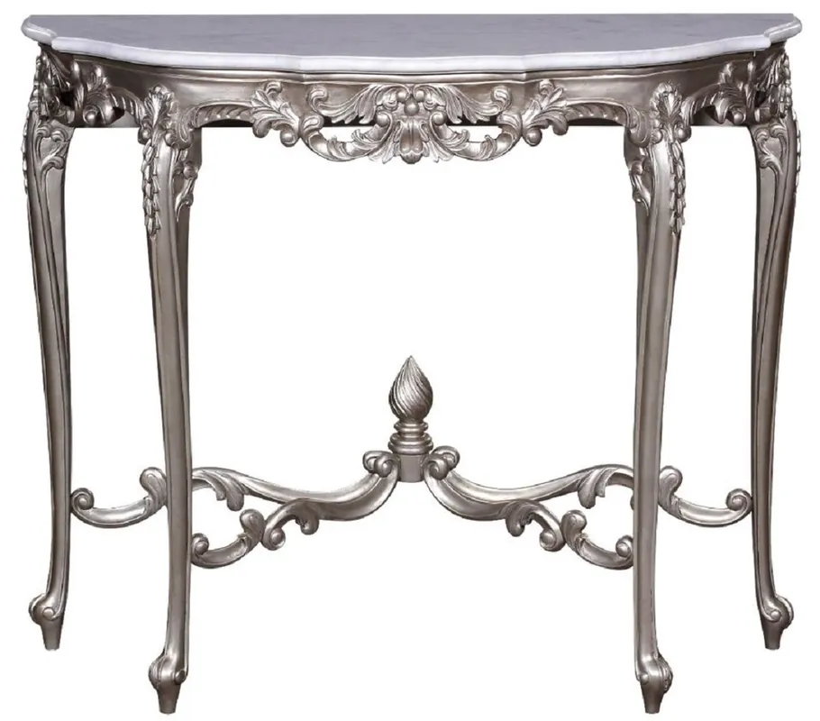 Online Kaufen Casa Padrino consolle barocco di lusso argento / bianco - Consolle in legno massello fatta a mano con piano in marmo - Mobili Barocchi