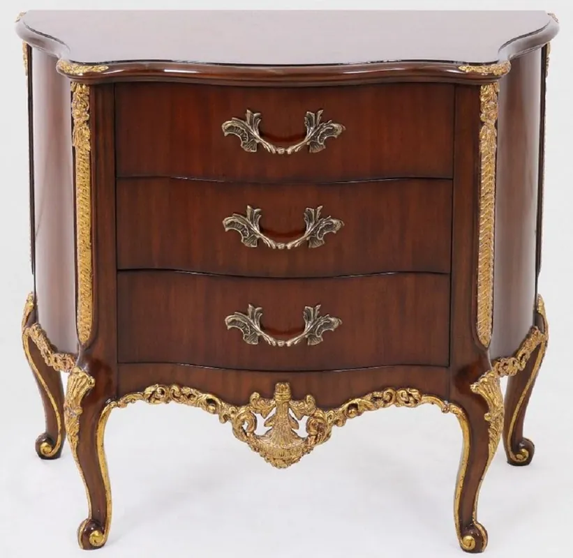 Casa Padrino comodino barocco di lusso marrone scuro / oro - Armadio in legno massello con 3 cassetti - Cassettone fatto a mano in stile barocco - Mobili Barocchi Schneller Versand