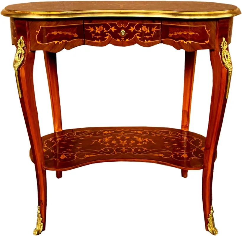 Tavolino barocco Casa Padrino con cassetto intarsio marrone / oro - comò consolle stile antico - tavolino telefono - mobili Schneller Versand