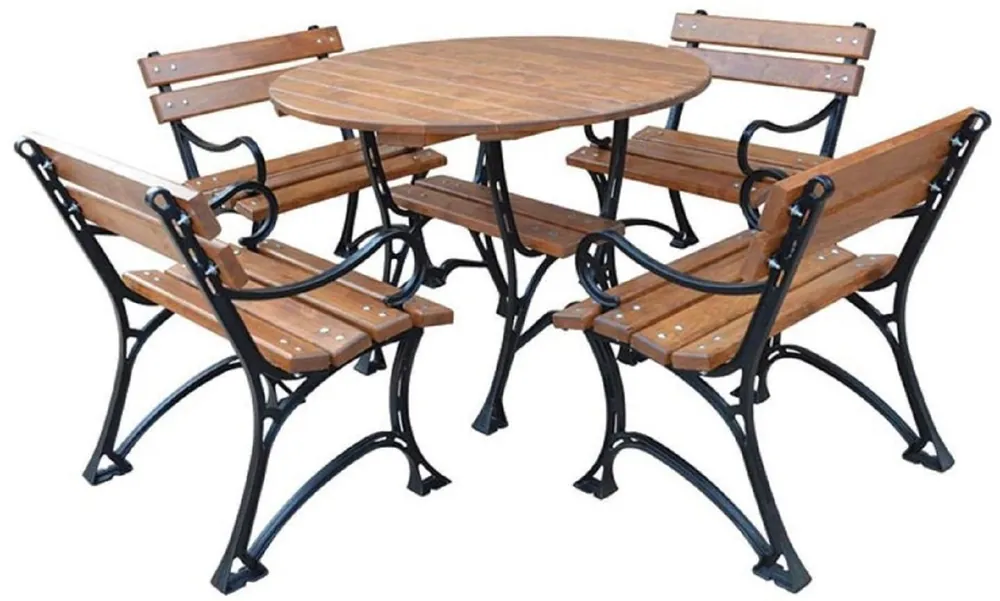 Casa Padrino set di mobili da giardino Art Nouveau marrone / nero - 1 Tavolo da Giardino e 4 Sedie da Giardino con Braccioli - Mobili da Terrazze da Giardino da Catering Wochenendangebot