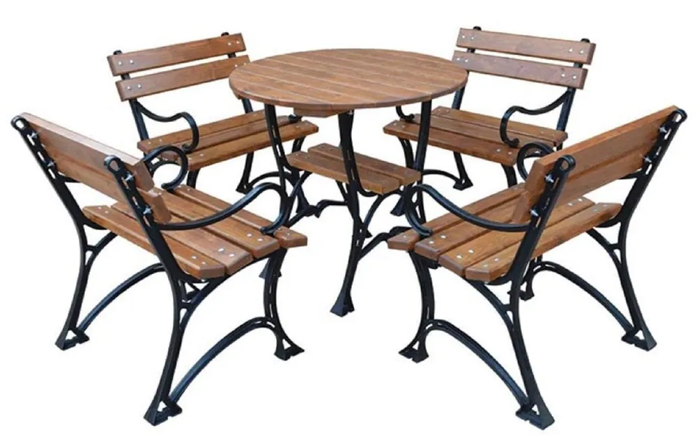 Markenprodukt Casa Padrino set di mobili da giardino Art Nouveau marrone / nero - 1 Tavolo da Giardino e 4 Sedie da Giardino con Braccioli - Mobili da Catering da Terrazze da Giardino