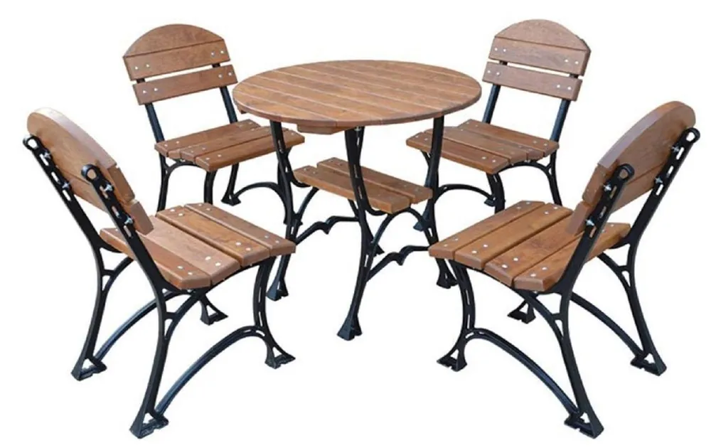 Rabatt Casa Padrino set di mobili da giardino Art Nouveau marrone / nero - 1 Tavolo da Giardino e 4 Sedie da Giardino - Mobili da Catering da Terrazze da Giardino