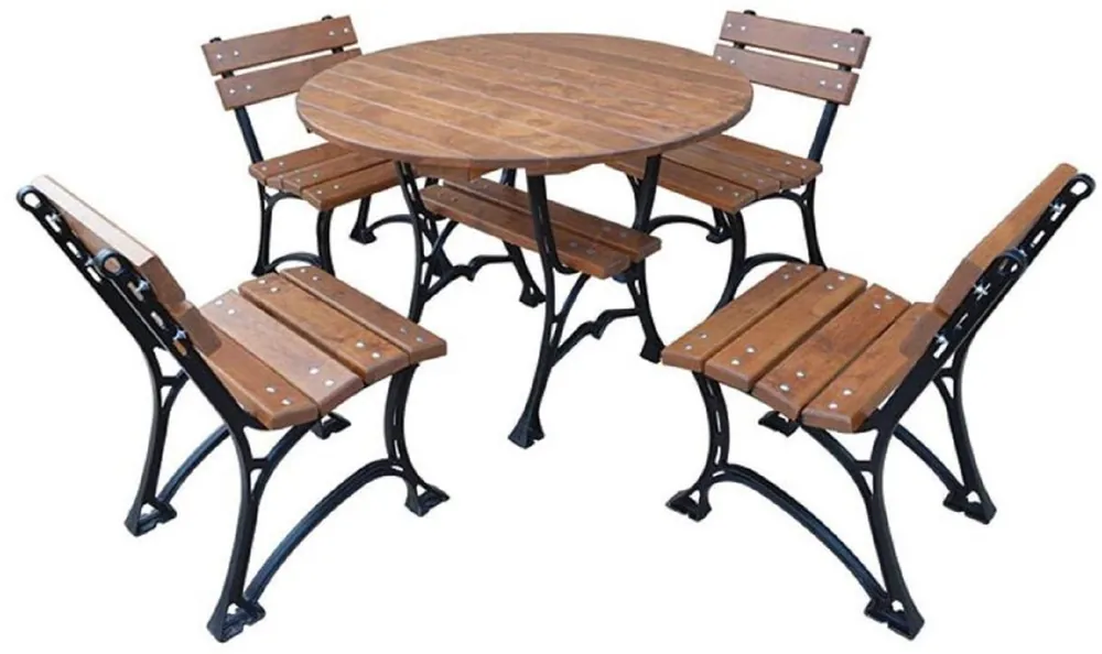 Casa Padrino set di mobili da giardino Art Nouveau marrone / nero - 1 Tavolo da Giardino e 4 Sedie da Giardino - Mobili da Terrazze - Mobili da Giardino - Mobili da Catering Must-Have