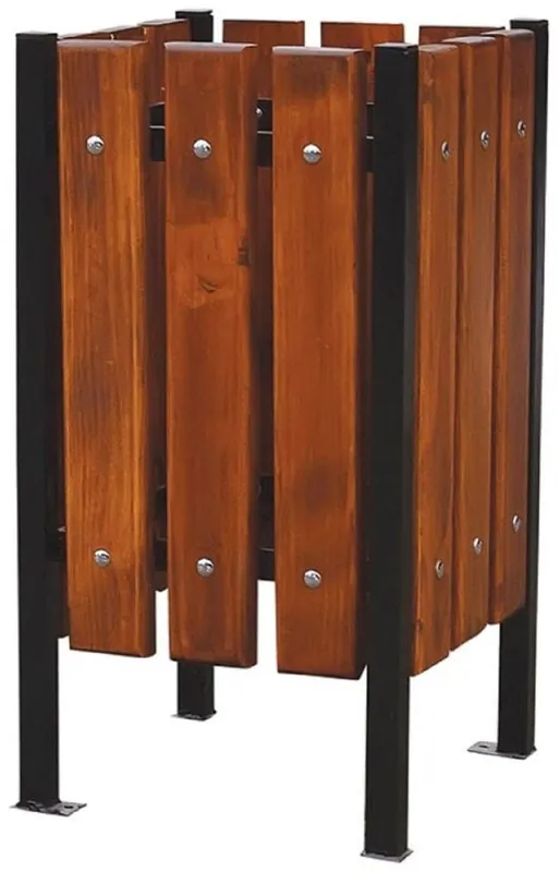 Solange Der Vorrat Reicht Casa Padrino cestino dei rifiuti di lusso marrone scuro / nero 38 x 38 x A. 70 cm - Cestino dei rifiuti in legno massello con gambe in acciaio - Cestino dei rifiuti da giardino da terrazza da catering
