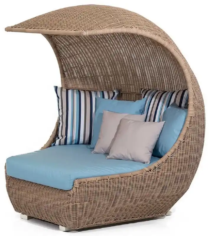 Preis Gesenkt Casa Padrino isola sdraiata di lusso con tetto parasole marrone / azzurro 156 x 146 x A. 174 cm - Sole isola resistente alle intemperie intrecciata a mano - Mobili da giardino da hotel moderni