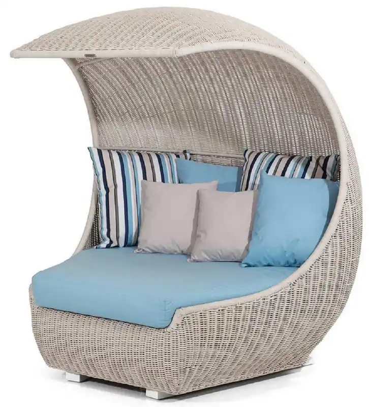 Casa Padrino isola sdraiata di lusso con tetto parasole beige / azzurro 156 x 146 x A. 174 cm - Sole isola resistente alle intemperie intrecciata a mano - Mobili da giardino da hotel moderni Nur Heute