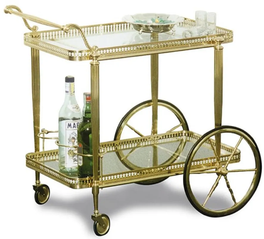 Schneller Versand Casa Padrino carrello da portata Art Nouveau di lusso oro 75 x 46 x A. 60 cm - Carrello in ottone nobile con piatti in vetro - Accessori per Gastronomia Barocco e Art Nouveau