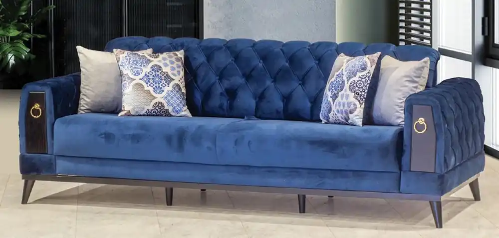Bestseller Casa Padrino divano letto Chesterfield blu / nero / oro 222 x 90 x A. 80 cm - Divano moderno per soggiorno - Mobili Chesterfield - Mobili per Soggiorno