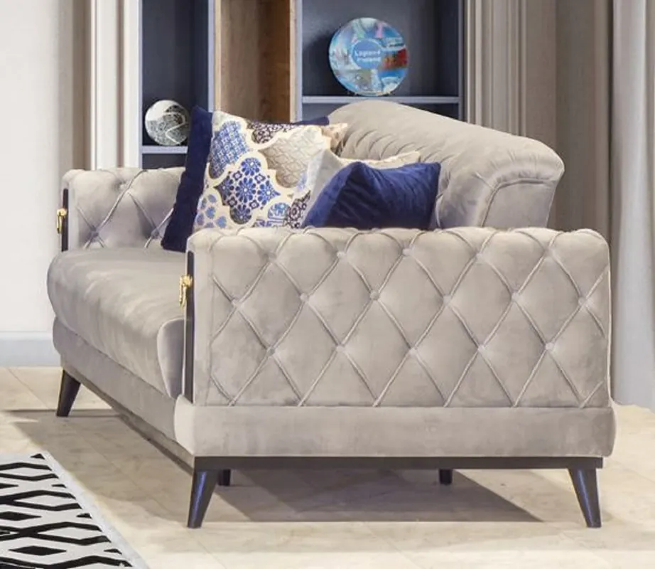Casa Padrino divano letto Chesterfield grigio / nero / oro 222 x 90 x A. 80 cm - Divano moderno per soggiorno - Mobili Chesterfield - Mobili per Soggiorno Letzte Chance