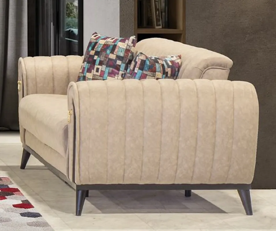 Echt Casa Padrino divano letto di lusso beige / nero / oro 222 x 90 x A. 80 cm - Divano moderno per soggiorno - Mobili per soggiorno di lusso