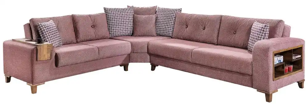 Garantierte Lieferung Casa Padrino divano letto ad angolo di lusso rosa / marrone 330 x 270 x A. 80 cm - Divano ad angolo moderno - Divano letto - Divano soggiorno - Mobili Soggiorno
