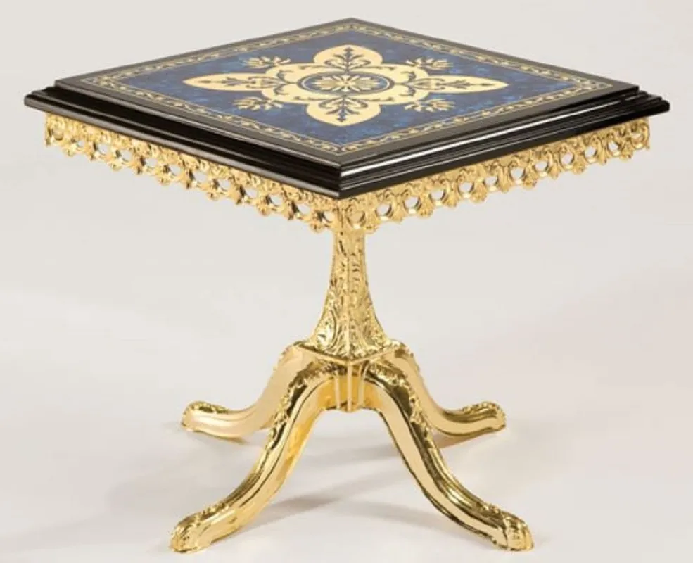 Jetzt Bestellen Casa Padrino tavolino barocco di lusso nero / blu / oro 53 x 53 x A. 50 cm - Tavolo in ottone nobile con piano in legno massello - Mobili per soggiorno barocco