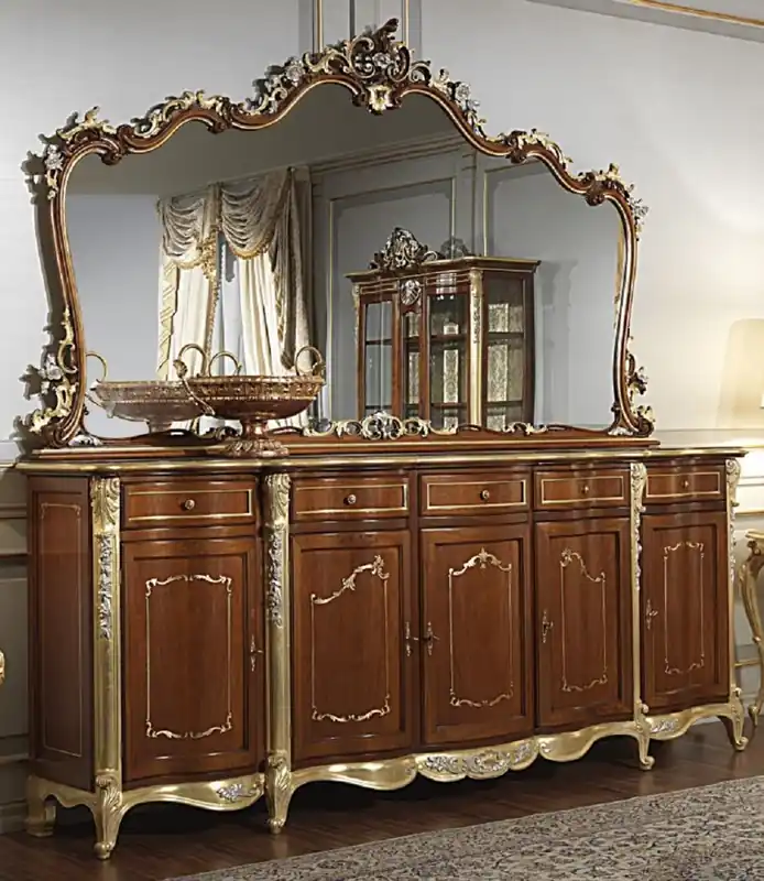 Casa Padrino set di mobili barocchi di lusso credenza con specchio marrone / oro / argento - Nobile mobile in legno massello con specchiera a muro - Mobilia Castello - Mobilia Hotel - Qualità di Lusso Nur Für Kurze Zeit