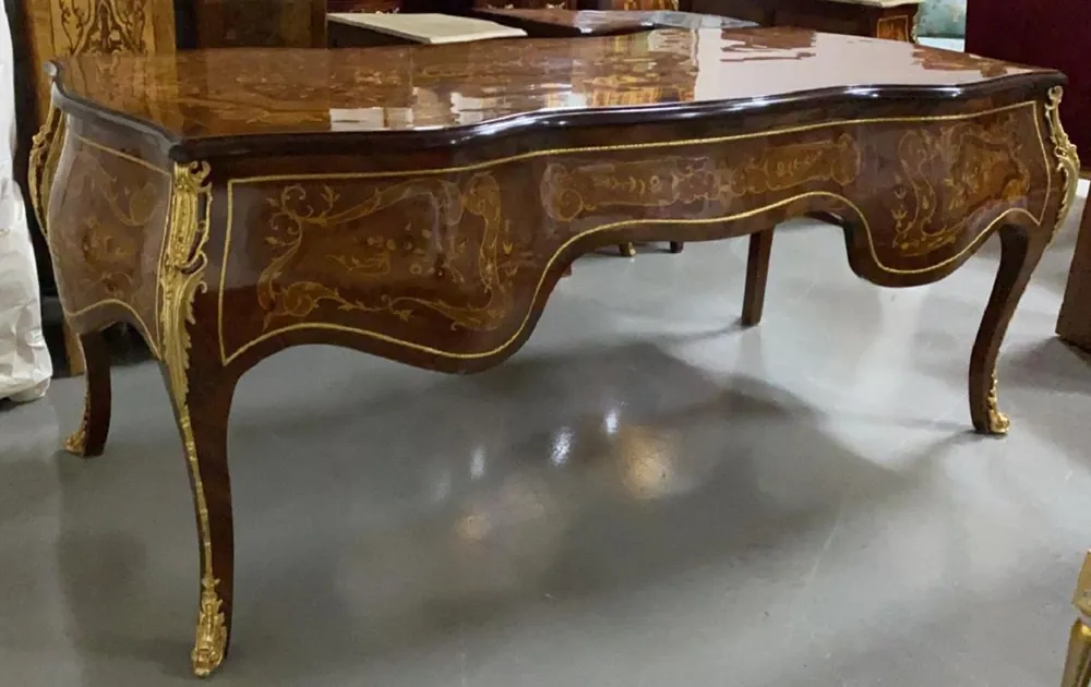Super-Preis Casa Padrino scrivania barocco intarsi in mogano / oro - Scrivania stile antico fatta a mano con 5 cassetti - Mobili per ufficio barocco