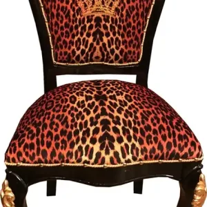 Direktkauf Pompöös di Casa Padrino sedia da pranzo barocco di lusso corona con strass leopardato / nero / oro - Sedia barocco Pompöös disegnata da Harald Glööckler