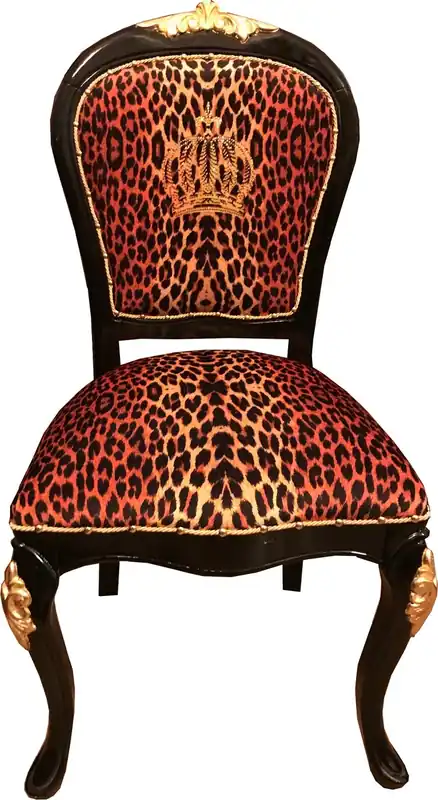Direktkauf Pompöös di Casa Padrino sedia da pranzo barocco di lusso corona con strass leopardato / nero / oro - Sedia barocco Pompöös disegnata da Harald Glööckler