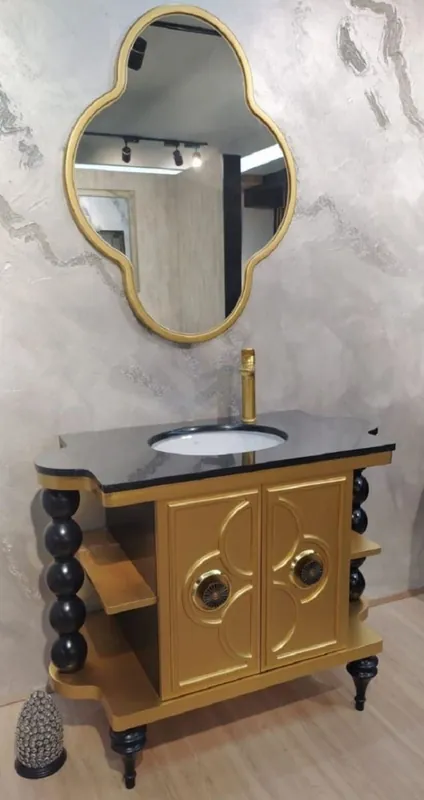 Solange Der Vorrat Reicht Casa Padrino set da bagno barocco nero / oro - 1 Armadio del Lavandino con Lavabo in Ceramica e 1 Specchio a Parete - Mobili da Bagno Barocchi
