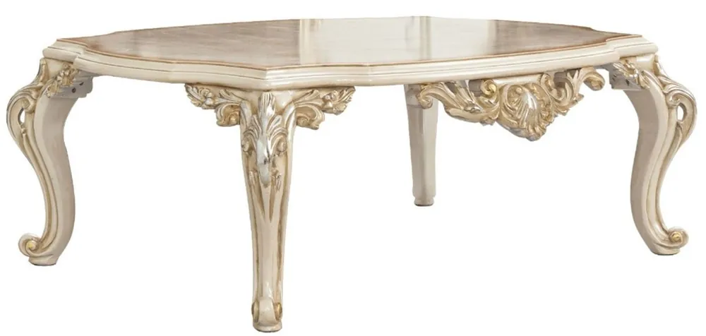 Finale Aktion Casa Padrino tavolo soggiorno barocco di lusso marrone / bianco / oro / argento - Tavolo da salotto fatto a mano in legno massello in stile barocco - Mobili Barocchi - Nobile e Magnifico