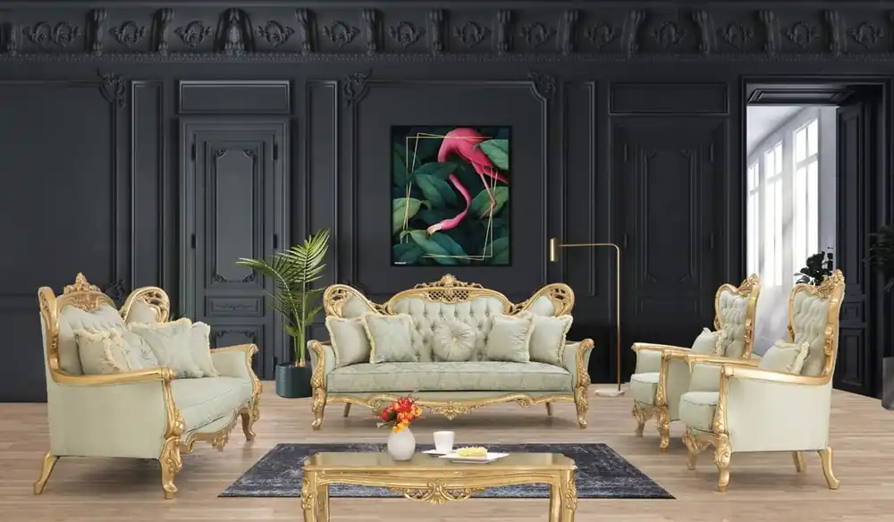 Beliebt Casa Padrino set da soggiorno barocco di lusso verde chiaro / oro - 2 Divani e 2 Poltrone e 1 Tavolo da Salotto - Mobili da soggiorno barocchi fatti a mano - Nobili e Magnifico