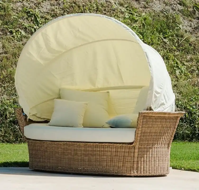 Direkt Vom Hersteller Casa Padrino isola sdraiata di lusso naturale / bianco 186 x 141 x A. 174 cm - Divano lounge tessuto a mano resistente alle intemperie con tetto parasole - Mobili hotel terrazza giardino