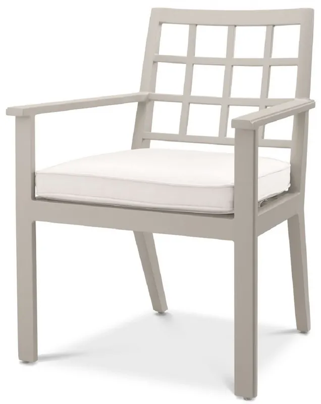 Markenware Casa Padrino sedia da pranzo di lusso con braccioli sabbia / bianco 64,5 x 65 x A. 88,5 cm - Sedia in alluminio resistente alle intemperie con cuscino del sedile - Sedia da Terrazza da Giardino