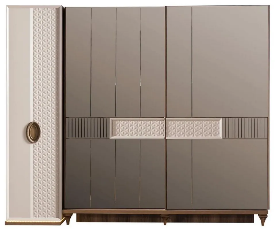 Preis Gesenkt Casa Padrino armadio per camera da letto Art Déco di lusso bianco / marrone 261 x 73 x A. 221 cm - Guardaroba in legno massello con specchio - Mobili per Camera da Letto Art Déco