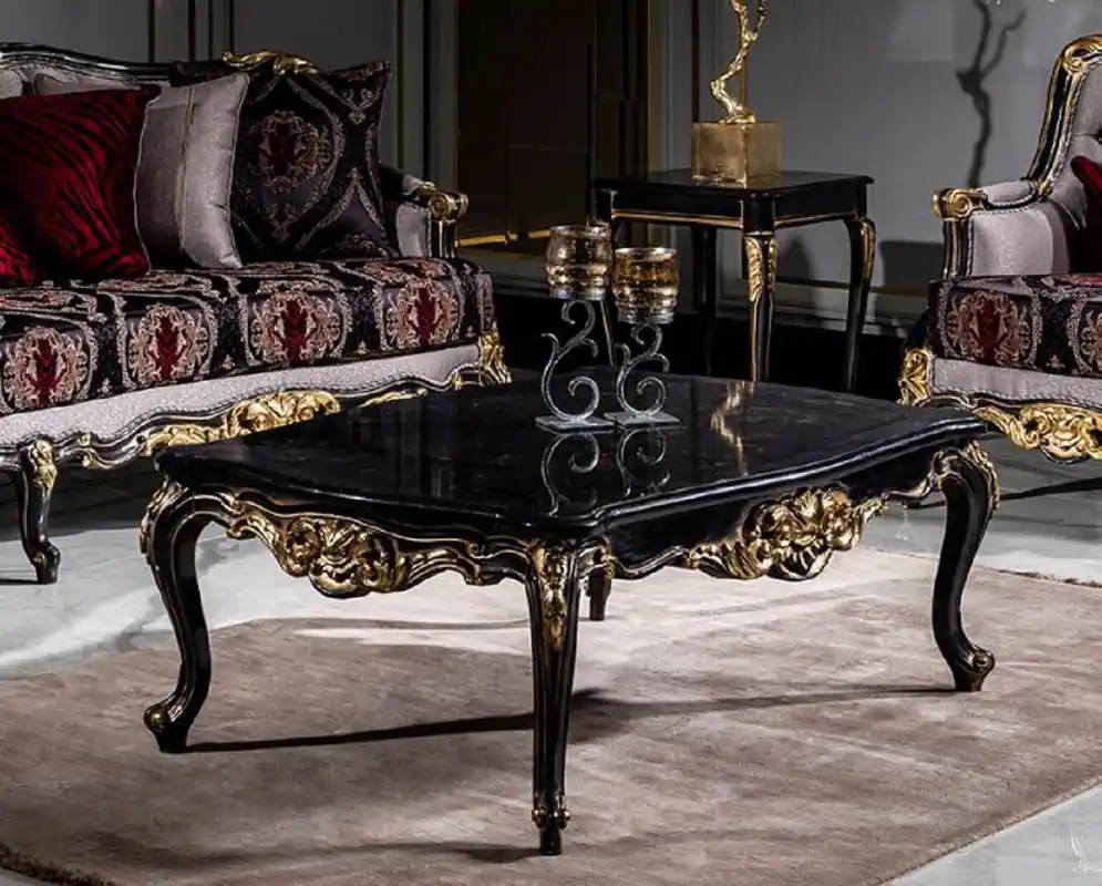 Online Kaufen Casa Padrino tavolo soggiorno barocco di lusso nero / oro - Tavolo da salotto fatto a mano in legno massello - Sontuosi mobili da soggiorno in stile barocco