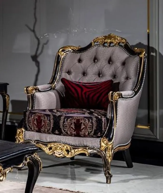 Casa Padrino poltrona da soggiorno barocco di lusso argento / bordeaux rosso / nero / oro - Poltrona in stile barocco fatta a mano con motivo elegante - Mobili da soggiorno barocco Finale Aktion