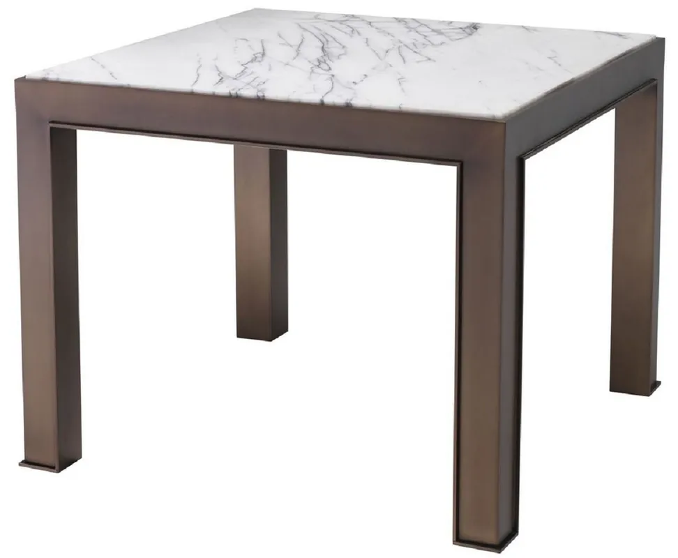 Must-Have Casa Padrino tavolino di lusso ottone anticato / bianco / viola 65 x 65 x A. 51,5 cm - Tavolo in acciaio inox con piano in marmo - Mobili soggiorno - Mobili di Lusso