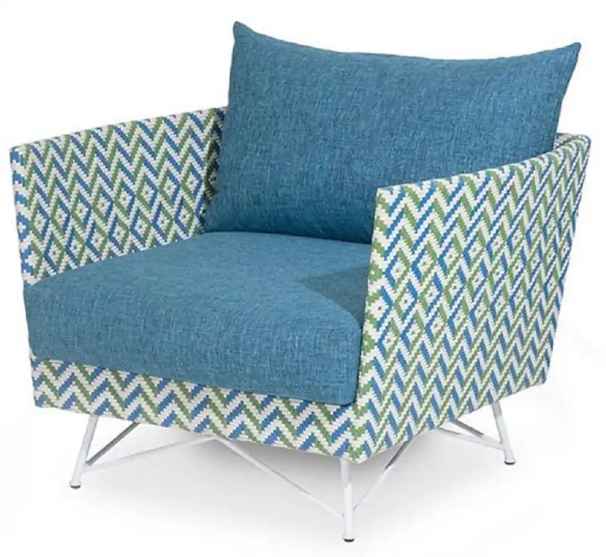 Casa Padrino poltrona da giardino di lusso blu / verde / bianco 100 x 86 x A. 70 cm - Poltrona resistente alle intemperie intrecciata a mano - Mobili poltrona da giardino da terrazza da hotel da piscina Kracherpreis