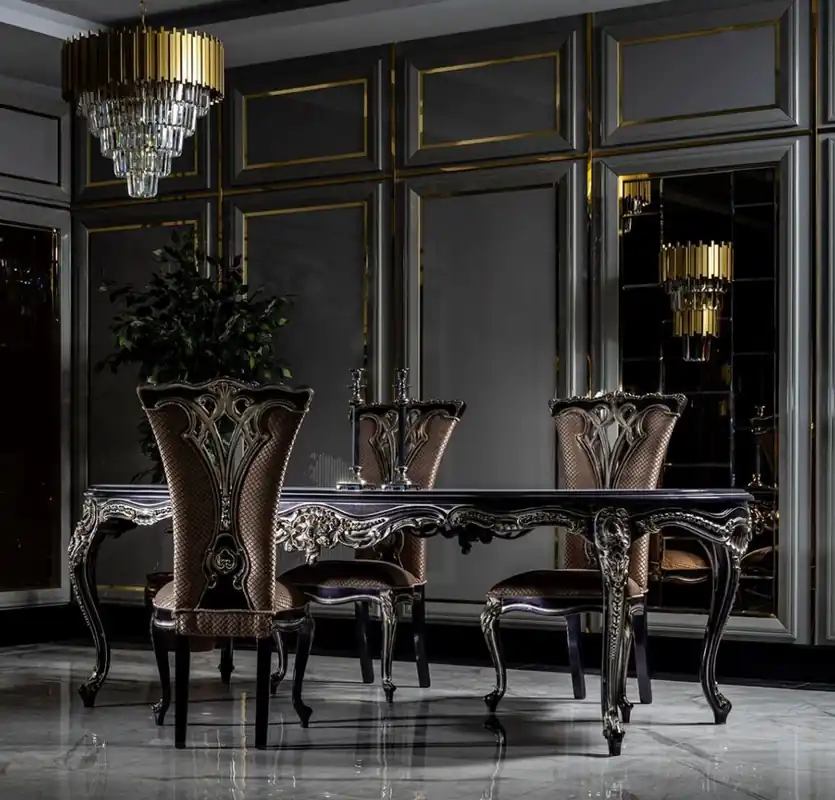 Geprüft Casa Padrino set da pranzo barocco di lusso bianco / viola / oro - 1 Tavolo da Pranzo e 6 Sedie da Pranzo - Magnifico mobili da sala da pranzo barocchi