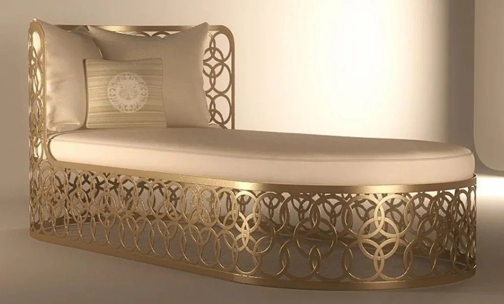 Casa Padrino lettino da giardino di lusso avorio / oro champagne 214 x 107 cm - Lettino impermeabile fatto a mano - Lettino prendisole - Lettino piscina - Mobili hotel - Qualità di Lusso Garantierte Lieferung