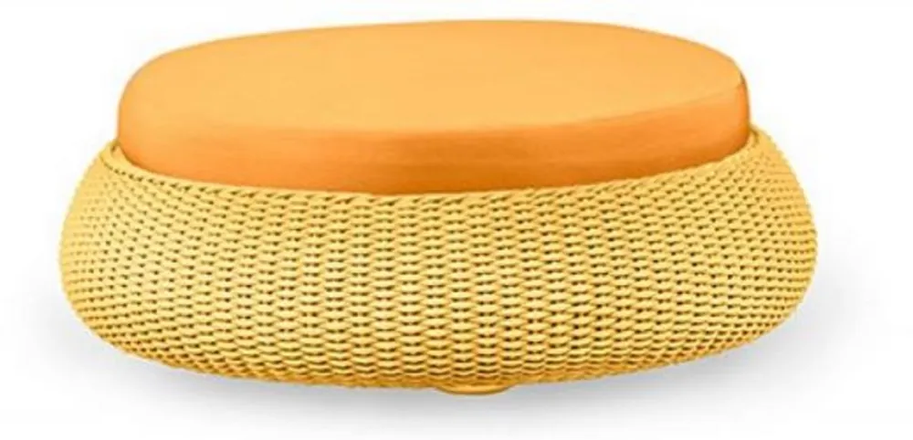 Casa Padrino sgabello di lusso arancio / giallo Ø 107 x A. 32 cm - Sgabello rotondo tessuto a mano resistente alle intemperie - Sgabello da giardino e terrazza - Mobili Hotel - Qualità di Lusso Preis Gesenkt