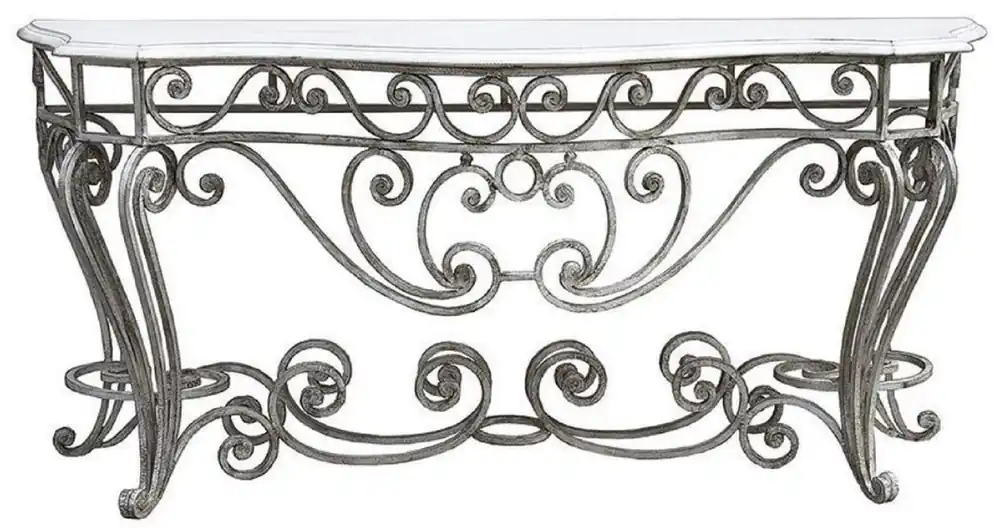 Casa Padrino consolle Art Nouveau di lusso argento / bianco 187 x 55 x A. 88 cm - Consolle fatto a mano in ferro battuto con piano in legno massello - Mobili da Giardino da Soggiorno Aktuell