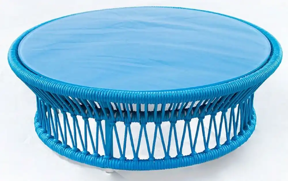 Casa Padrino tavolo da giardino di lusso blu Ø 100 x A. 34 cm - Tavolino da caffè intrecciato a mano resistente alle intemperie con piano in vetro - Mobili Tavolo da Giardino e Patio Billig