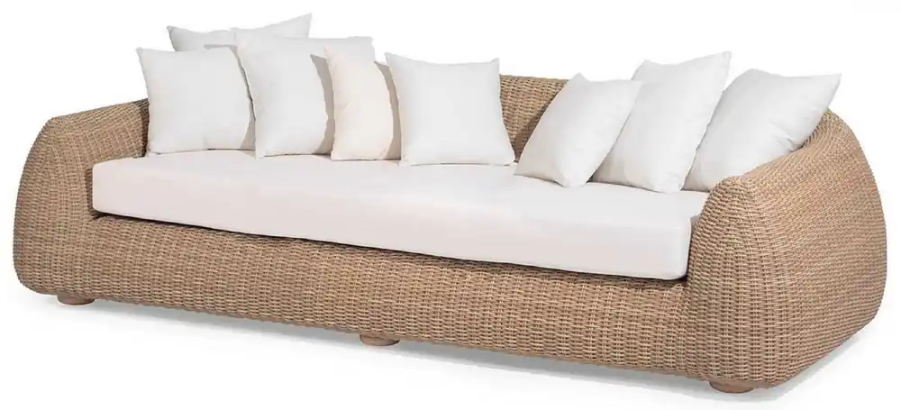 Casa Padrino divano da giardino di lusso naturale / bianco 256 x 124 x A. 72 cm - Divano tessuto a mano resistente alle intemperie con cuscini - Mobili da giardino da hotel moderni Top-Seller