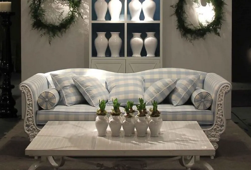 Casa Padrino divano barocco di lusso bianco / azzurro 220 x 100 x A. 80 cm - Divano in forgiato a mano con cuscini - Divano Soggiorno - Divano da Giardino - Divano Patio - Mobili Barocchi Preis Gesenkt