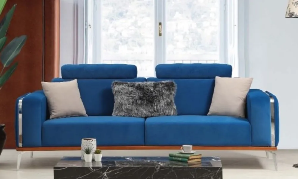 Bestseller Casa Padrino divano da soggiorno di lusso con schienale regolabile blu / marrone / argento 225 x 95 x A. 89 cm - Mobili per soggiorno di lusso