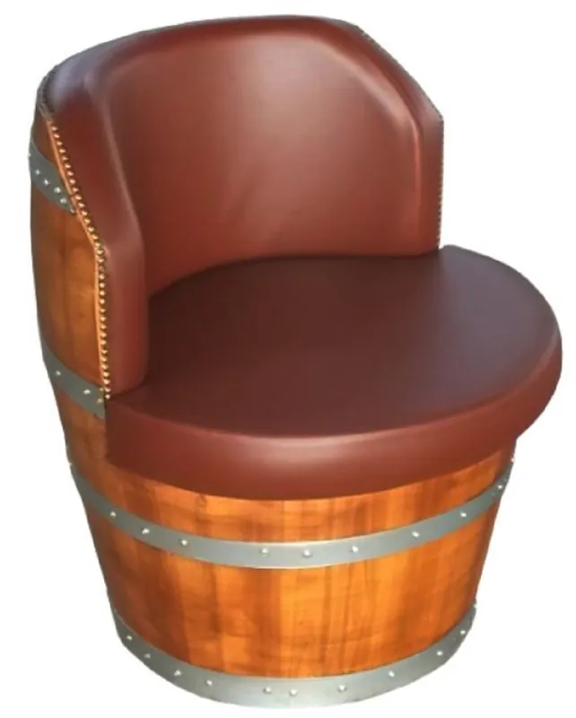 Casa Padrino poltrona a botte di lusso marrone / naturale / argento Ø 69 x A. 75 cm - Poltrona imbottita botte di vino in legno massello - Mobili per Terrazze Giardino Gastronomia Preis Gesenkt