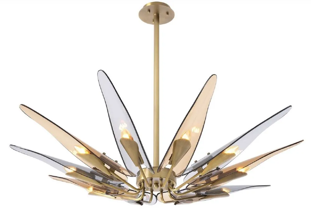Casa Padrino lampadario di design ottone antico / ambra / grigio Ø 112 x A. 8,5 cm - Lampadario in metallo con paralumi in vetro colorato - Qualità di Lusso Neue Ware
