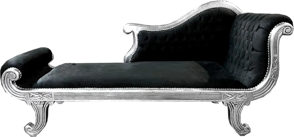 Nur Für Kurze Zeit Chaise longue barocca Casa Padrino modello XXL nero / argento - stile antico - mobili per soggiorno con chaise longue