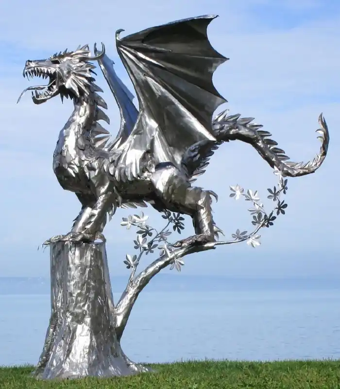 Casa Padrino scultura da giardino di lusso drago argento 290 x 235 x A. 295 cm - Enorme figura decorativa in acciaio inossidabile - Figura da Giardino - Decorazione da Giardino dell'Hotel Neue Kollektion