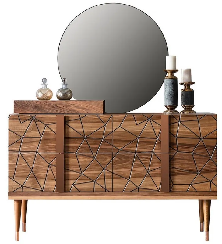 Top-Preis Casa Padrino cassettone camera da letto di lusso con specchio a parete marrone / rame - Elegante armadio in legno massello con specchio - Mobili camera da letto di lusso