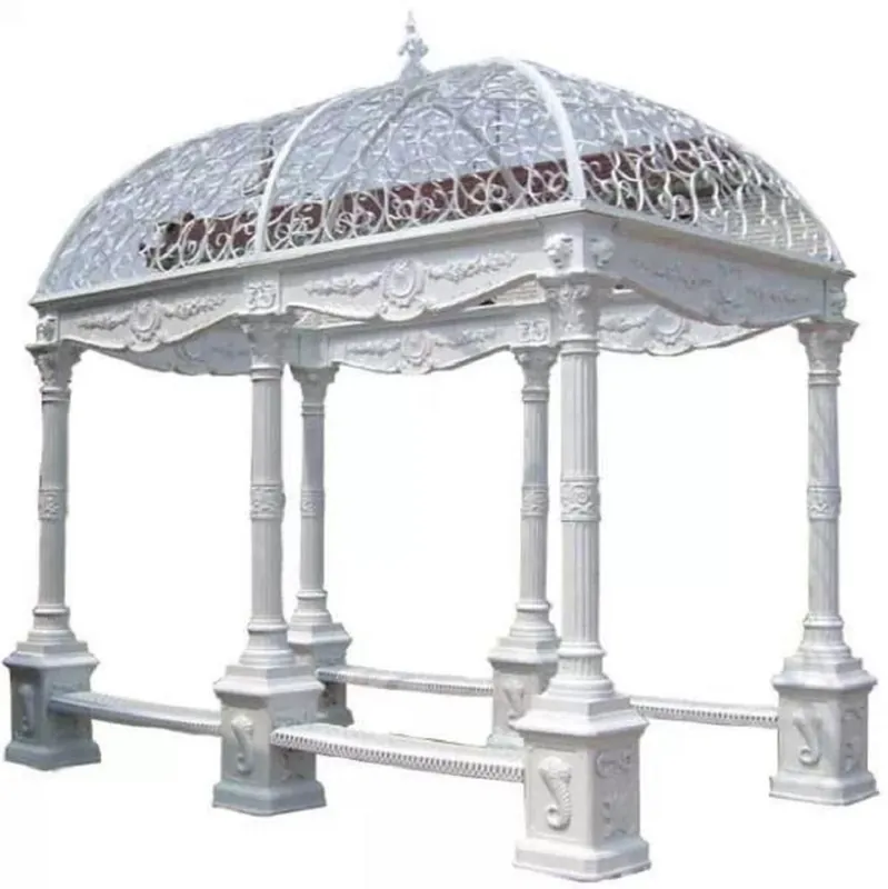 Ausverkauf Casa Padrino padiglione da giardino barocco di lusso bianco 390 x 250 x A. 420 cm - Padiglione in ghisa con panchine integrate - Magnifico decorazione da giardino in stile barocco