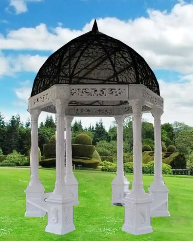 Mega-Angebot Casa Padrino padiglione da giardino barocco di lusso nero / bianco Ø 300 x A. 420 cm - Padiglione in ghisa con panchine integrate - Magnifico decorazione da giardino in stile barocco
